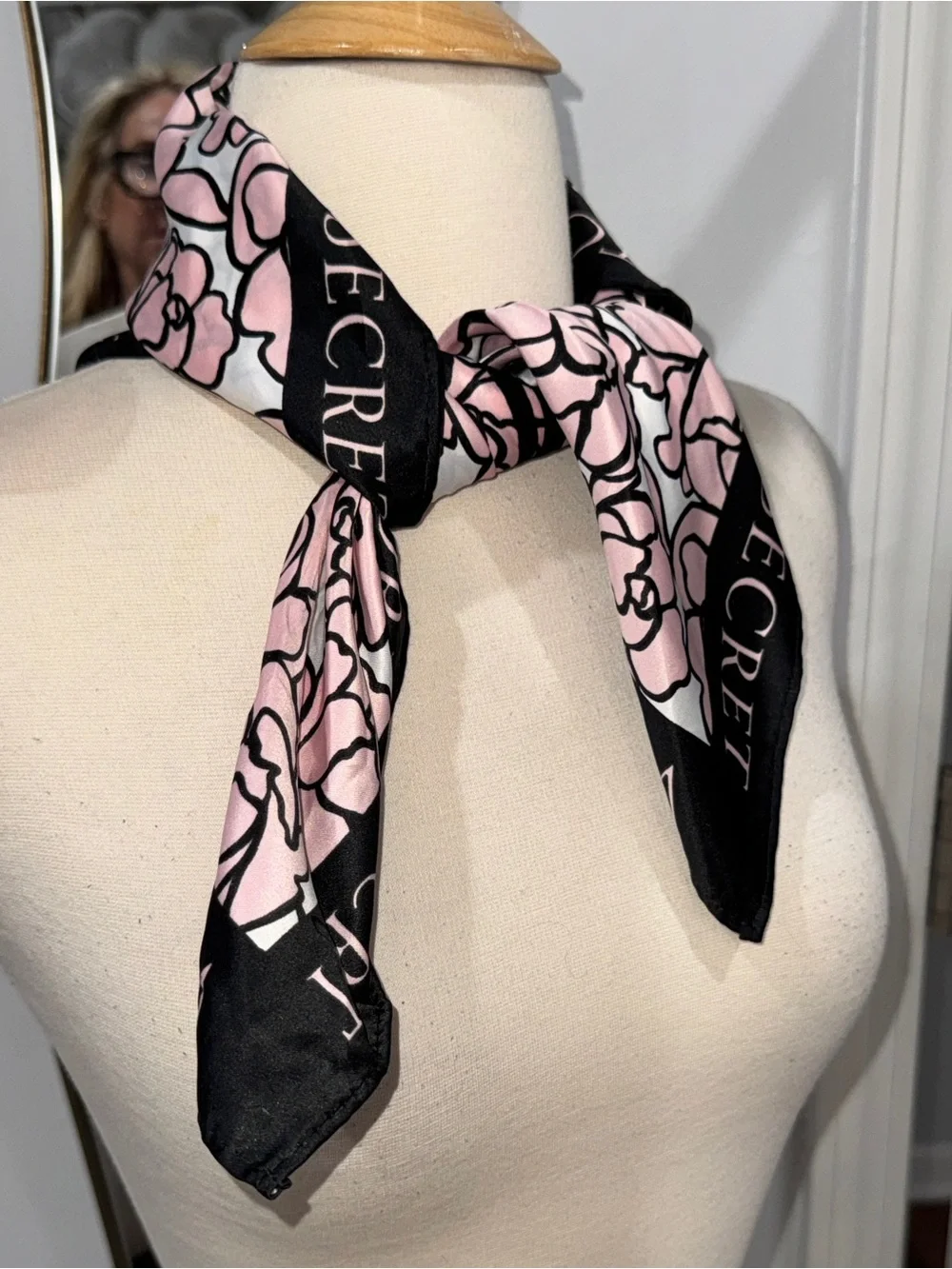 Victoria's Secret Pink and Black Floral Logo Bombshell Silk Scarf